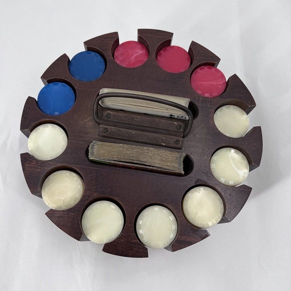 Unbranded Games Vintage Wooden Rotating Poker Chip Carousel Set